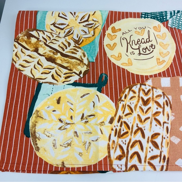 Anthropologie Brown Orange All You Knead Is Love Bread Dish Tea Kitchen Towel - Picture 8 of 12